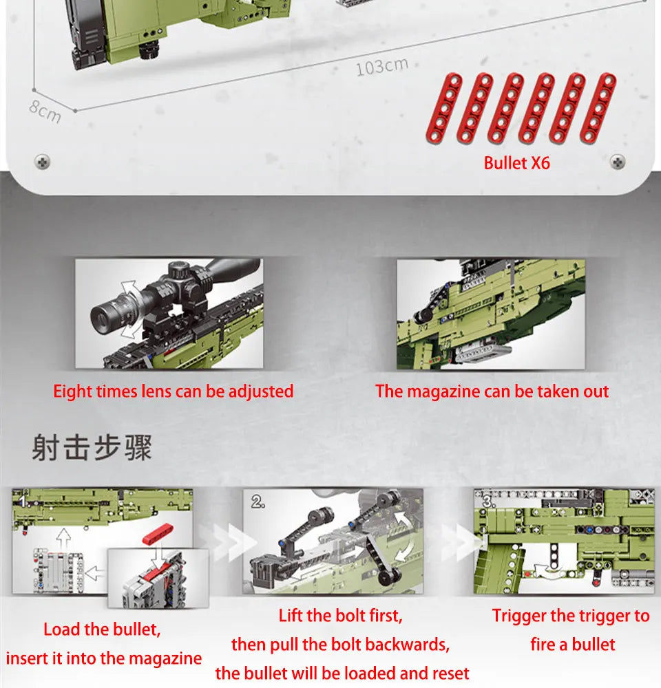 WW2 AWM Sniper Rifle Building Block Set – 1491 Pieces