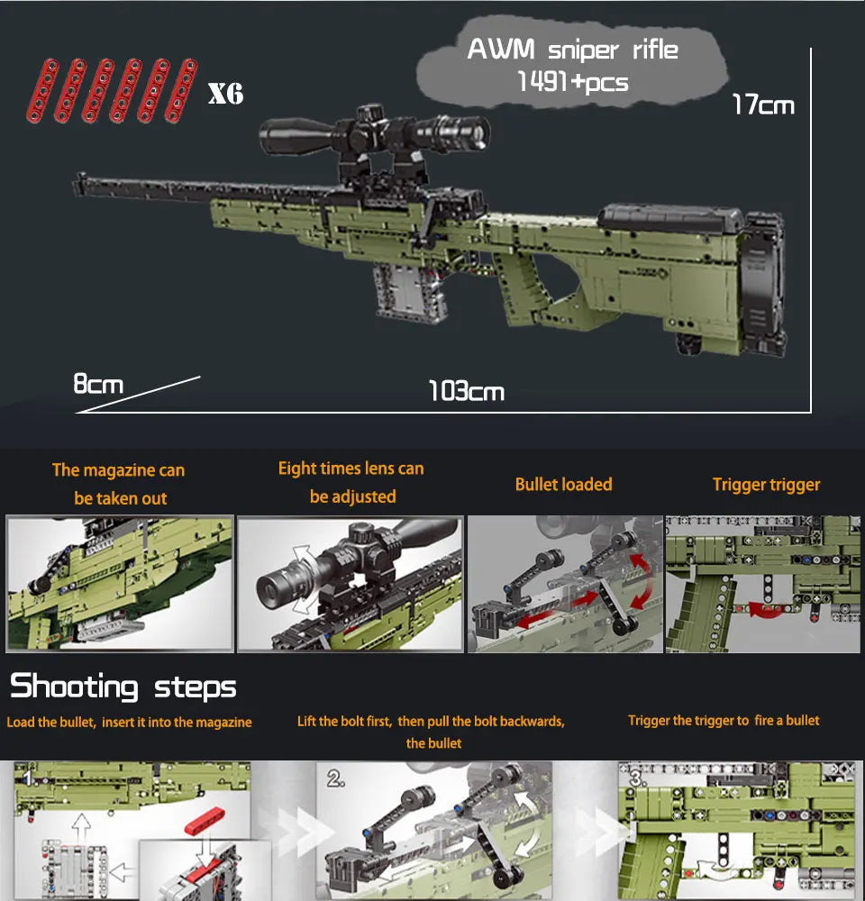 WW2 AWM Sniper Rifle Building Block Set – 1491 Pieces