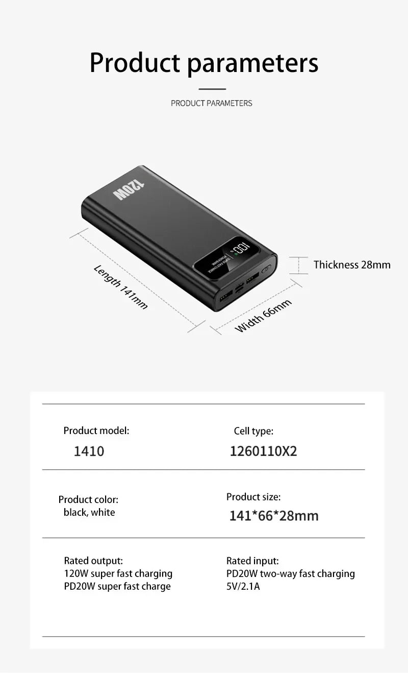 50000mAh Ultra Capacity Power Bank - 120W Super Fast Charging ⚡